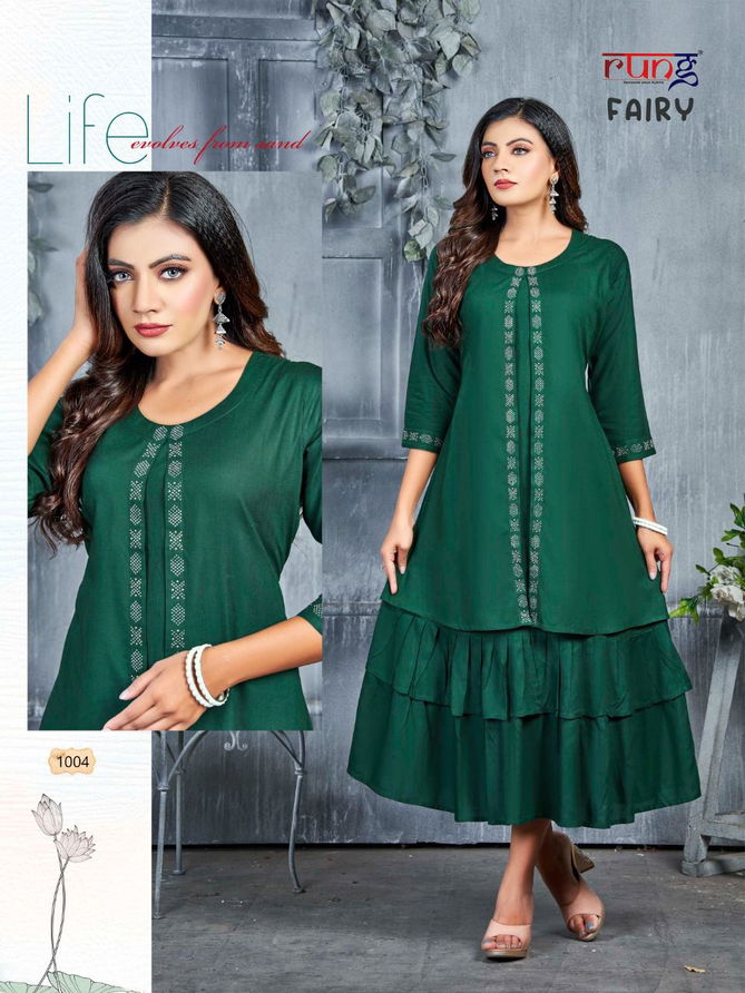 Rung Fairy Fancy Stylish Party Wear Designer Heavy Rayon Latest Kurtis Collection